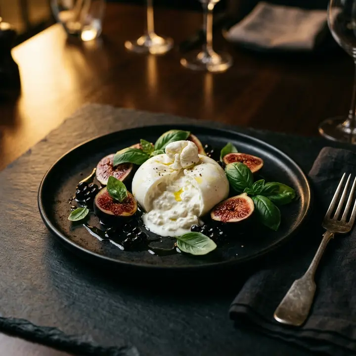 Burrata mit frischen Feigen und Balsamico-Perlen