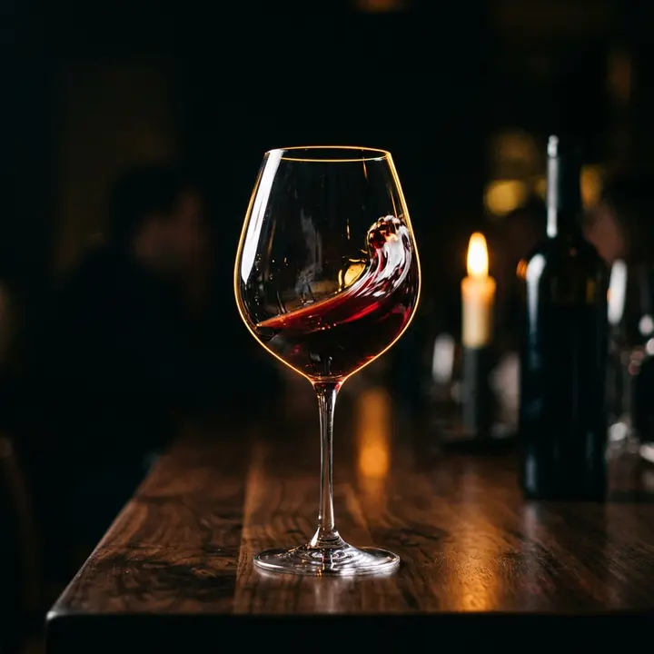Glas Rotwein im Kerzenlicht